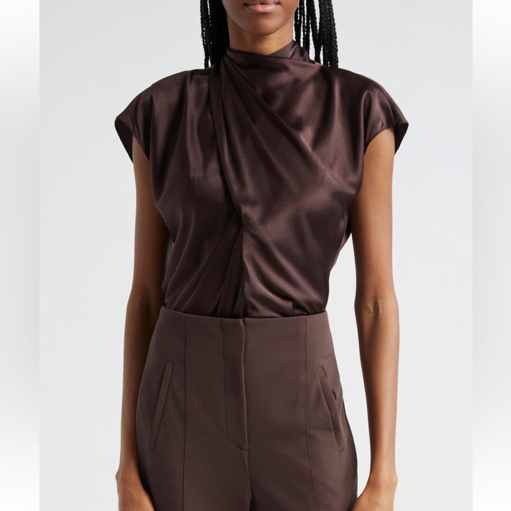 Veronica Beard Leilany Tie Neck Silk Top in Dark Chocolate